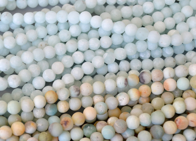 Natural Light Blue and Flower Amazonite Gemstone Matt Beads Natural Color Round Shape Size 8mm #2020