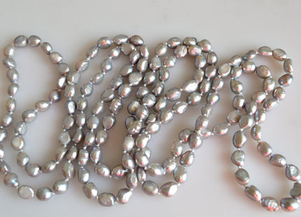 64 inches 8x10mm Rice Nugget Pearl Necklaces Silver Pearl Necklace Natural Freshwater Pearl Necklace #725