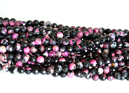 6mm Faceted Round Black Agate Semi Precious Stone Beads Heat treated Pink Color Natural Gemstone Agate #2107