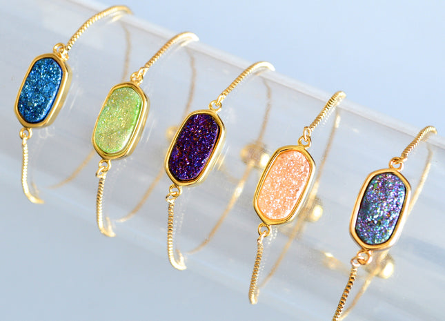 New Style Gemstone Bracelet Druzy Drusy Agate Bracelet Beautiful Bracelet Adjustable Chain # 2112