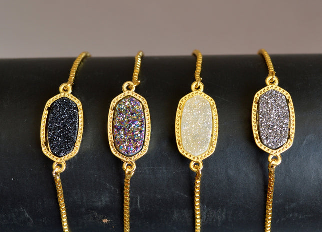 New Style Gemstone Bracelet Druzy Drusy Agate Bracelet Reversible Bracelet Adjustable Chain #2113