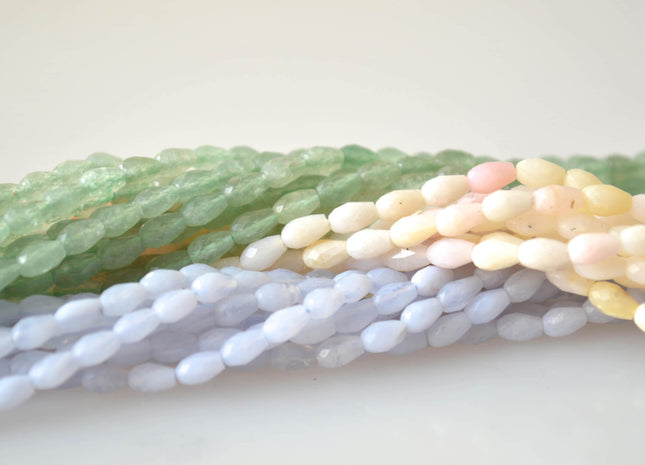Semi Precious Gemstone Beads Pink-Opal Green-Aventurine and Chalcedony Natural Color Faceted Barrel Shape Size Approx. 3.5x5.5mm #2031