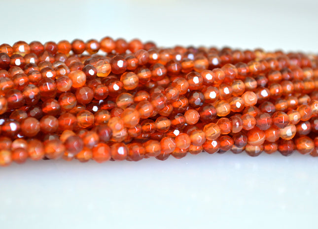 WHOLESALE 4 mm Natural Faceted Round Carnelian Gemstone Beads, Natural Gemstone Beads, Natural Carnelian Beads #504