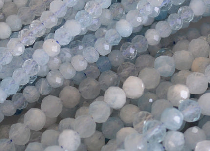 WHOLESALE AAA Natural Gemstone Aquamarine Beads Faceted Round OR Rondelle Shape 4mm and 2.5x3mm #2054