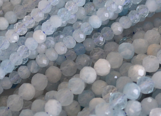 WHOLESALE AAA Natural Gemstone Aquamarine Beads Faceted Round OR Rondelle Shape 4mm and 2.5x3mm #2054