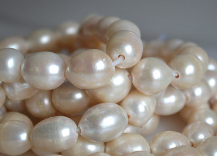 12-12.5x14-16mm Half Strand Large Hole AA Natural White Rice/Oval Freshwater Pearl Jumbo Size Beads Hole Size 1.2mm 2.1mm 12-13 Beads #236