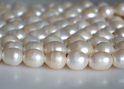 12-12.5x14-16mm Half Strand Large Hole AA Natural White Rice/Oval Freshwater Pearl Jumbo Size Beads Hole Size 1.2mm 2.1mm 12-13 Beads #236