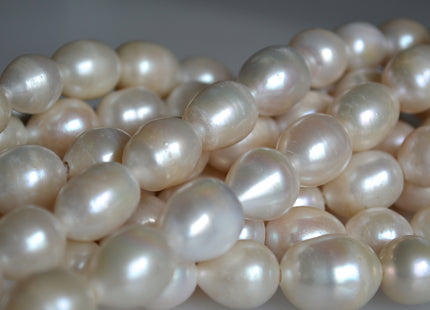 12-12.5x14-16mm Half Strand Large Hole AA Natural White Rice/Oval Freshwater Pearl Jumbo Size Beads Hole Size 1.2mm 2.1mm 12-13 Beads #236