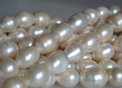 12-12.5x14-16mm Half Strand Large Hole AA Natural White Rice/Oval Freshwater Pearl Jumbo Size Beads Hole Size 1.2mm 2.1mm 12-13 Beads #236