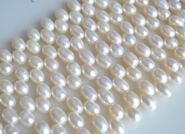 8x11-12mm Top Drilled Rice/Oval Freshwater Pearl Beads White Color Dancing Genuine Cultured Freshwater Pearls #744