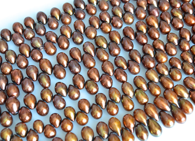 9x10-11mm Top Drilled Teardrop Freshwater Pearl Beads Luster Brown Color Dancing Genuine Cultured Freshwater Pearls #745