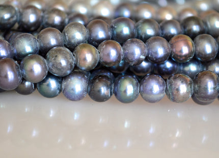 8-9mm Large Hole Half Strand Freshwater Pearls Round/Potato Shape 2.2mm Hole Silver and Peacock Color #703
