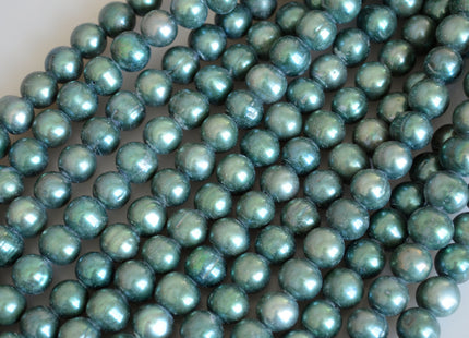 9-10mm Large Hole Half Strand Freshwater Pearls Potato/Round Shape 2.2mm Hole Green and Gold Color #704