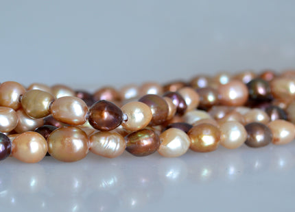 Large Hole Freshwater Pearls Rice Nugget Shape 2.2mm Hole Brown and Blue Multi Color 16 inches #705