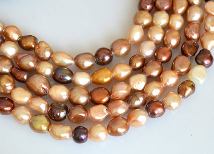 Large Hole Freshwater Pearls Rice Nugget Shape 2.2mm Hole Brown and Blue Multi Color 16 inches #705