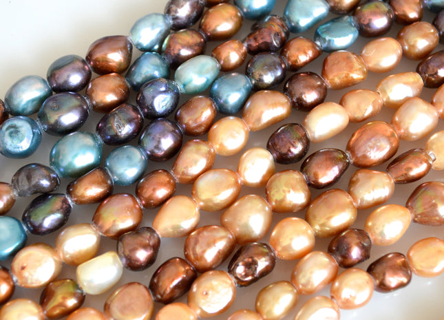 Large Hole Freshwater Pearls Rice Nugget Shape 2.2mm Hole Brown and Blue Multi Color 16 inches #705