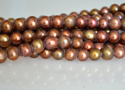 8mm Large Hole Half Strand Freshwater Pearls Round/Potato Shape 2.2mm Hole Brown/Reddish and Brown/Golddish Color #706