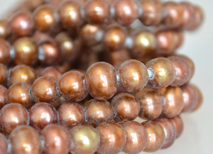 8mm Large Hole Half Strand Freshwater Pearls Round/Potato Shape 2.2mm Hole Brown/Reddish and Brown/Golddish Color #706