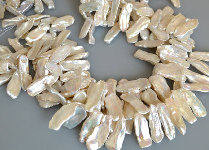 8-10x20-30mm AAAAA Top Drilled Natural White Biwa Genuine Super High Luster Freshwater Pearl Beads 4 inches Strand 13-16 Beads #709