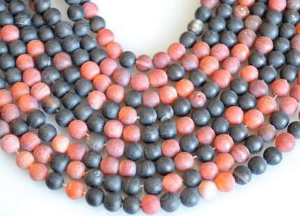 Natural Carnelian and Black Onyx Gemstone Matte Beads Natural Color Round Shape Size 6-7mm #2083