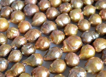 11-12x15-16mm approx. Large Hole Graguated Freshwater Baroque Pearl Beads Natural Shape Golden Brownish Color #755