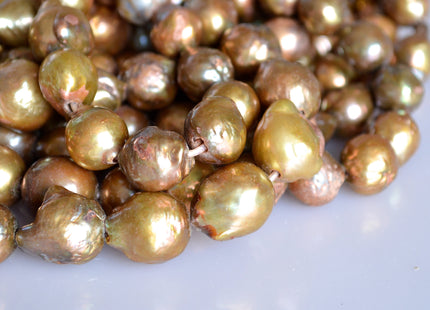 11-12x15-16mm approx. Large Hole Graguated Freshwater Baroque Pearl Beads Natural Shape Golden Brownish Color #755