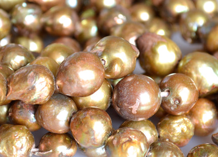11-12x15-16mm approx. Large Hole Graguated Freshwater Baroque Pearl Beads Natural Shape Golden Brownish Color #755