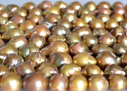 11-12x15-16mm approx. Large Hole Graguated Freshwater Baroque Pearl Beads Natural Shape Golden Brownish Color #755