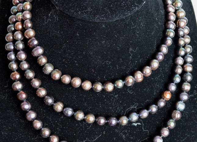 54 inches 7-8mm Potato Shape Hand Knotted Pearl Necklaces Natural Freshwater Pearl Necklace #756