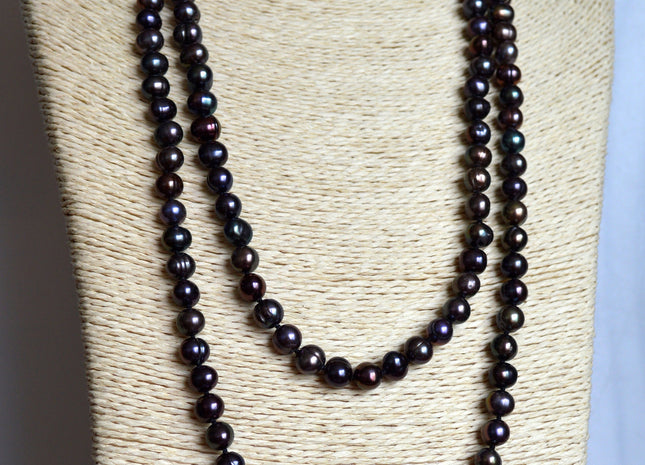 54 inches 7-8mm Potato Shape Hand Knotted Pearl Necklaces Natural Freshwater Pearl Necklace #756