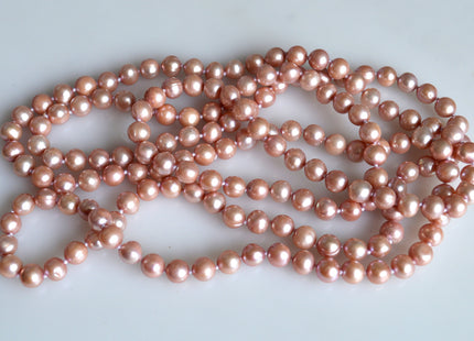 54 inches 7-8mm Potato Shape Hand Knotted Pearl Necklaces Natural Freshwater Pearl Necklace #756