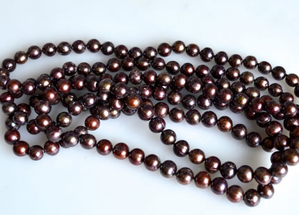 54 inches 7-8mm Potato Shape Hand Knotted Pearl Necklaces Natural Freshwater Pearl Necklace #756