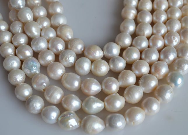 12-14mm Approx. Natural White Large Hole Graduated Baroque Pearl Beads, Natural Baroque Pearls, Ivory Baroque Beads #118