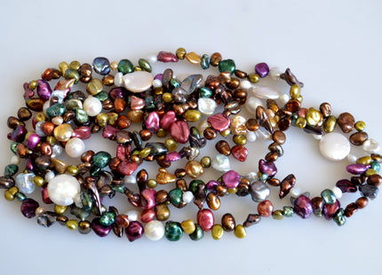 72 inches Mixed Coin And Keshi Pearl Finished Necklace White Pink Purple Green Gold Keshi Long Neckace Genuine Pearl Necklace #719