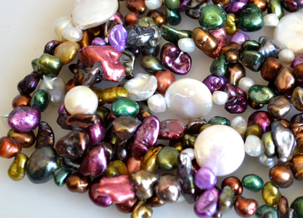 72 inches Mixed Coin And Keshi Pearl Finished Necklace White Pink Purple Green Gold Keshi Long Neckace Genuine Pearl Necklace #719