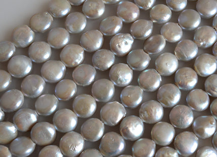 10-11mm AA Coin FreshwaterPearl Natural White Peacock 9-10mm Silver Genuine Cultured High Luster Flat Coin Pearls #381