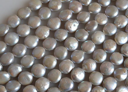 10-11mm AA Coin FreshwaterPearl Natural White Peacock 9-10mm Silver Genuine Cultured High Luster Flat Coin Pearls #381