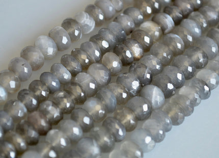 8-9 mm AA Natural Gray Moonstone Beads Faceted Roundel Shape Half Strand 8 Inches #2128