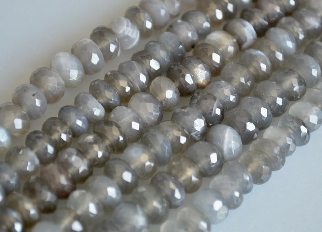 8-9 mm AA Natural Gray Moonstone Beads Faceted Roundel Shape Half Strand 8 Inches #2128