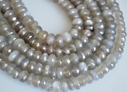 8-9 mm AA Natural Gray Moonstone Beads Faceted Roundel Shape Half Strand 8 Inches #2128