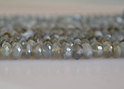 8-9 mm AA Natural Gray Moonstone Beads Faceted Roundel Shape Half Strand 8 Inches #2128
