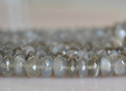 8-9 mm AA Natural Gray Moonstone Beads Faceted Roundel Shape Half Strand 8 Inches #2128