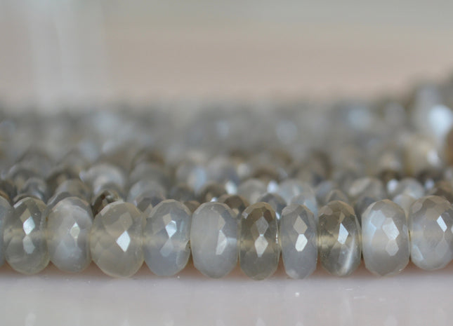 8-9 mm AA Natural Gray Moonstone Beads Faceted Roundel Shape Half Strand 8 Inches #2128