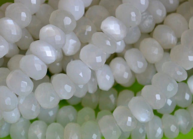 8-9 mm AAA Natural Color White Moonstone Beads Gemstone Faceted Rondelle Shape 14 inches #2129