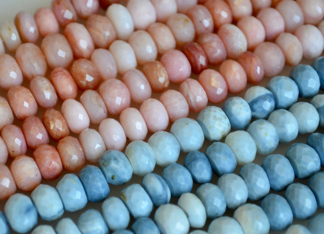 5-6x8mm Natural Gemstone Multi Pink and Blue Opal Beads Faceted Roundel 15 inches #2134