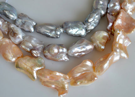 15x20-25 mm AA Large Hole Jumbo Biwa Stick Half Strand Freshwater Pearls Hole Size 2.2mm Genuine Freshwater Keshi Biwa Pearl Beads #760