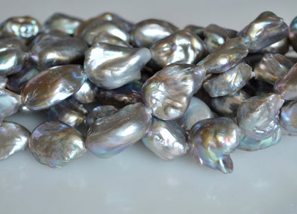 16-18x20-25 mm AAA Large Hole Half Strand Keshi Biwa Pearls Flat Nugget Shape Hole 2.2mm Genuine High Luster Keshi Pearls 9 Beads #764