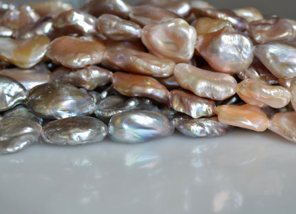 16-18x20-25 mm AAA Large Hole Half Strand Keshi Biwa Pearls Flat Nugget Shape Hole 2.2mm Genuine High Luster Keshi Pearls 9 Beads #764