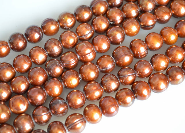 Large Hole Luster Brown Freshwater Pearls Potato Shape Hole 2.2mm Beads Size Approx. 9-10mm #767