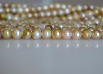 8 mm Large Hole Freshwater Pearls Potato Shape Natural Golden Champagne Color Hole 2.2mm #772